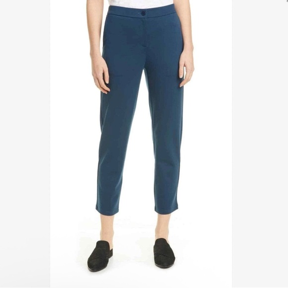 EILEEN FISHER Slim Leg Tencel Blend Knit Pants Zip Elastic Waist Blue Women M - Picture 3 of 12